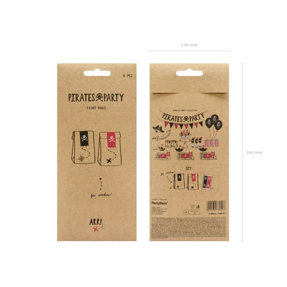 Ajándéktasak kalóz parti, kraft, 8x18x6 cm S/6