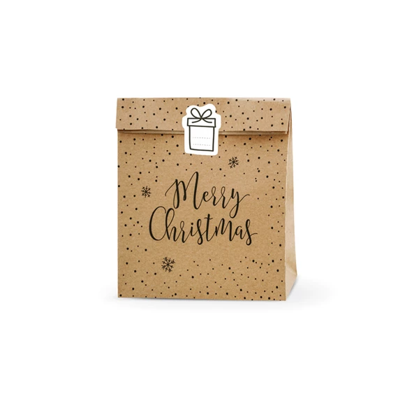 Ajándéktasakok boldog karácsonyt, kraft, 25x11x27 cm S/3