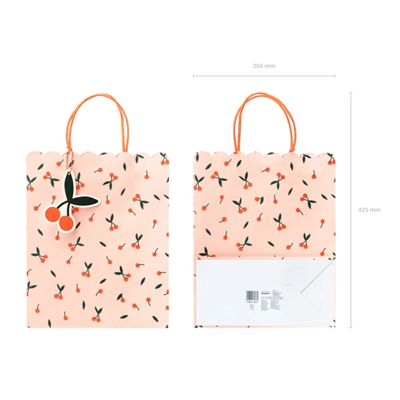 Ajándéktasakok cseresznye mintával, vegyes, 26x32x13 cm