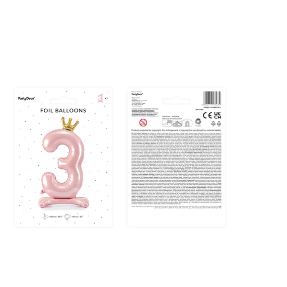 Lufi 3-as szám álló fólia 84 cm világos rózsaszín