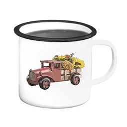 Bögre virágos autóval 11x11x10 cm