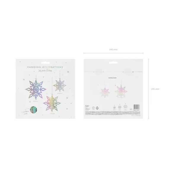 Csillagos party dekor akasztós papír 15, 20, 25cm színjátszó S/6