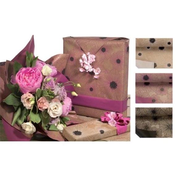 Csomagolópapír fehér virágos 1x25 m