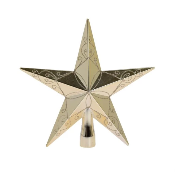 Csúcsdísz csillag, fényes, mintával, glitteres 20 cm