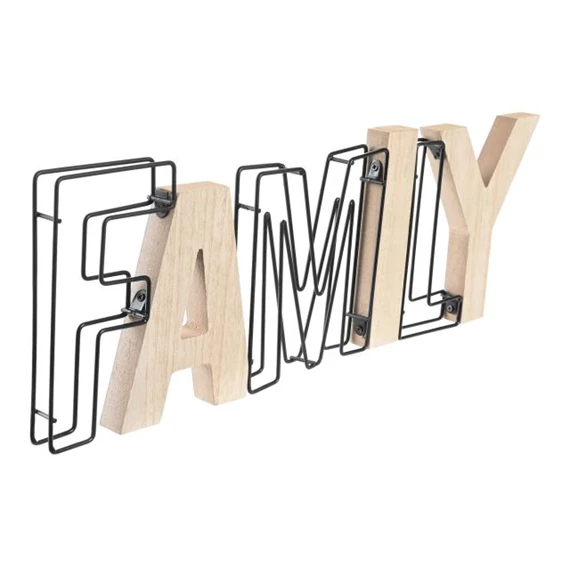 Dekoráció "Family" és "Home" felirat 44x2x15 cm 2 féle