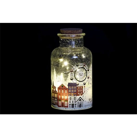 Dekoráció LED-es üveg palack 10x10x18 cm