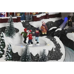 Dekoráció LED-es város, zenélő, mozgó 33x31x38 cm