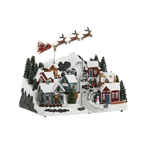 Dekoráció LED-es város zenélő, mozgó 38x17,5x29 cm