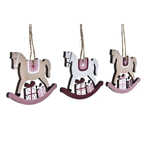 Dekoráció szett, akasztós rénszarvas, hintaló 21x8,2x1,5 cm 2 féle S/3