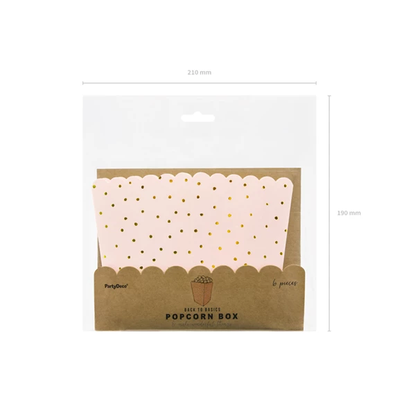 Dobozok popcornhoz pöttyös világos rózsaszín 7x7x12,5 cm S/6