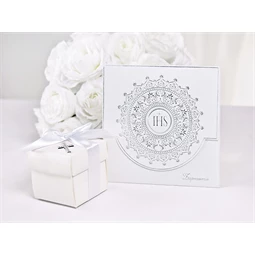 Elsőáldozási meghívó ezüst, díszített S/10