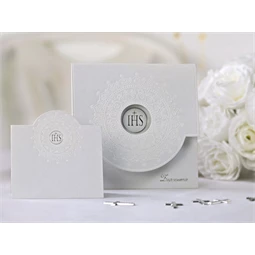 Elsőáldozási meghívó, fehér, díszített S/10