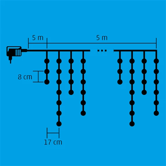 LED-es fényfüggöny, 150 LED, 5 m