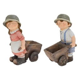 Fiú, lány kalapban, talicskával 29x43x19 cm