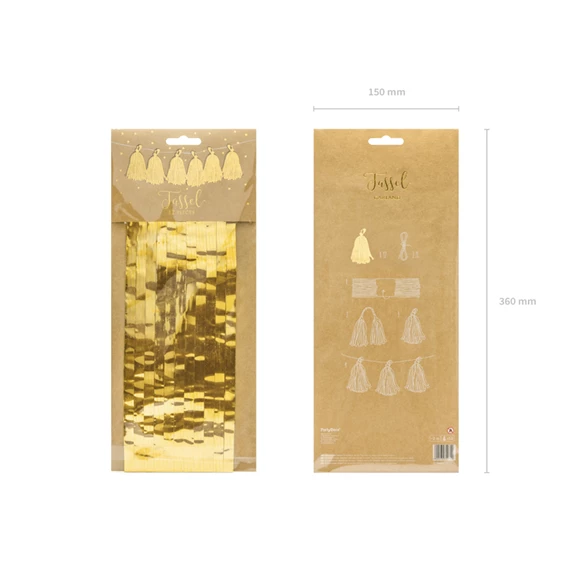 Girland bojtokkal, 30 cm x 1,5 m arany