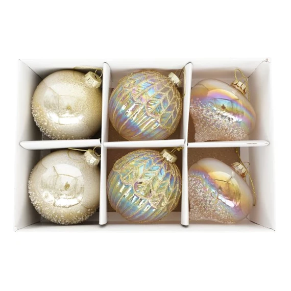 Gömb glitter dekorral, dombor mintával, hagyma alakú, akasztós 8 cm S/6