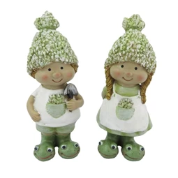 Gyerek fiú, lány , békacsizmában, ásóval álló 4,5x4x12 cm 2féle