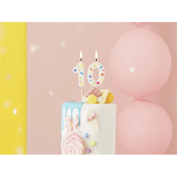 Gyertya 0-ás szám születésnapi fehér konfetti 5,5 cm