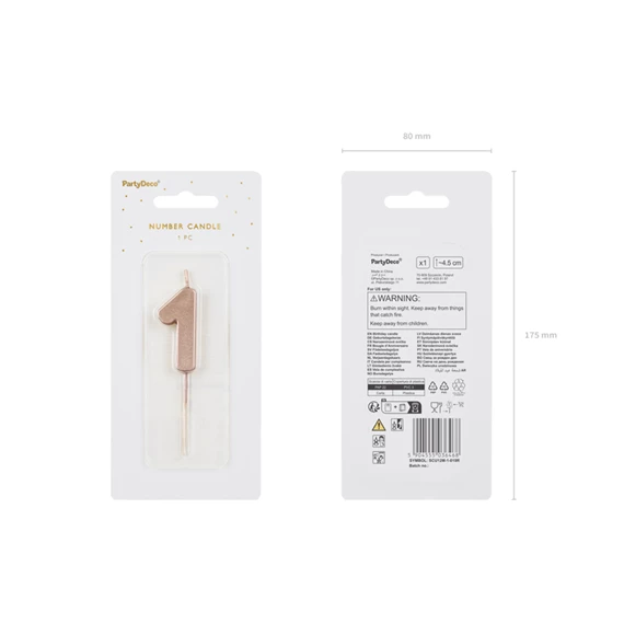 Gyertya 1-es szám születésnapi rózsaarany 4,5 cm