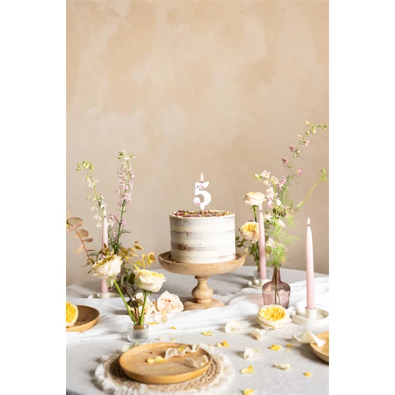 Gyertya 5-ös szám születésnapi fehér virágszirommal 8 cm