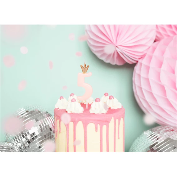 Gyertya 5-ös szám születésnapi világos rózsaszín 9,5 cm