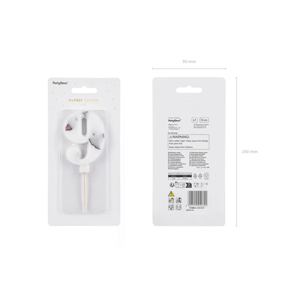 Gyertya 9-es szám születésnapi fehér virágszirommal 8 cm