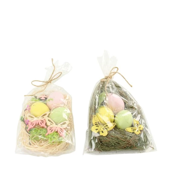 Tojások fészekben, pillangóval, virággal 20x12x3 cm 2féle