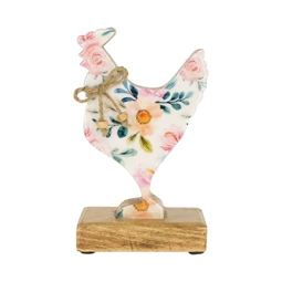 Kakas virág és levél mintás, fatalpon álló 16,5x12x6,5 cm