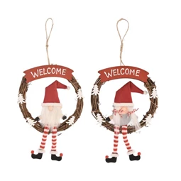 Karácsonyi dísz "Welcome" felirattal, manóval, akasztós 35,5x16,5x2,5 cm 3 féle