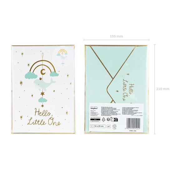 Kártya függő dekorációval bálna, világos tiffany kék, 14x20 cm