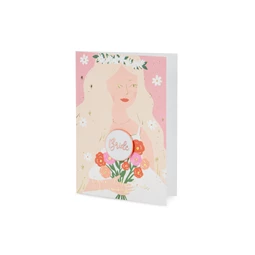 Kártya zománc kitűzővel menyasszony, 10,5x15 cm