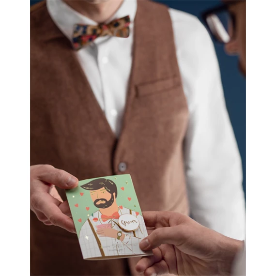 Kártya zománc kitűzővel vőlegény, 10,5x15 cm