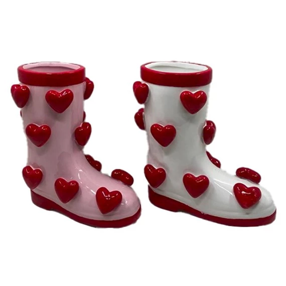 Kaspó csizma szívvel 21x11x22 cm 2 féle