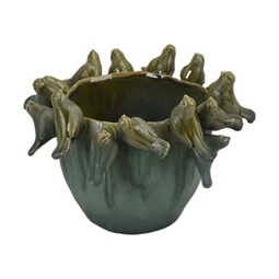 Kaspó kerek, 3D madarakkal 29x29x19,5 cm