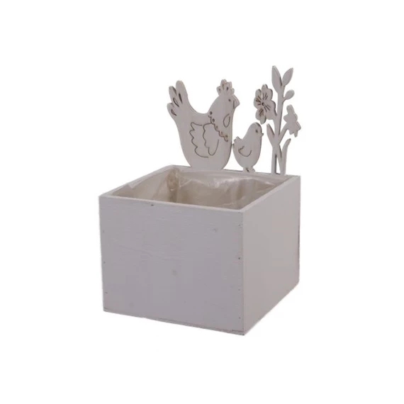Kaspó ültethető, szögletes, csirke mintával 13,5x13,5x20,5 cm