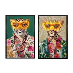 Kép keretes, LED-es gepárd, kézzel festett 63x3x93 cm 2 féle