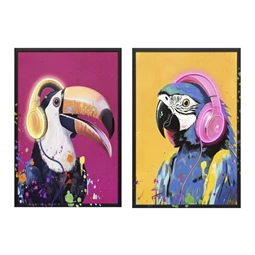 Kép keretes, kézzel festett, LED-es, madár 63x3x93 cm 2 féle