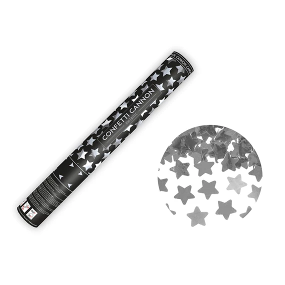 Konfetti ágyú csillagokkal ezüst 40 cm