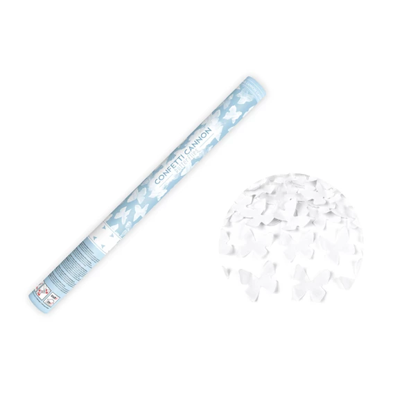 Konfetti ágyú pillangókkal fehér 60 cm
