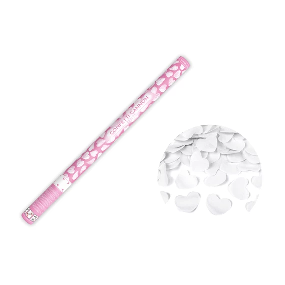 Konfetti ágyú szívekkel fehér 80 cm