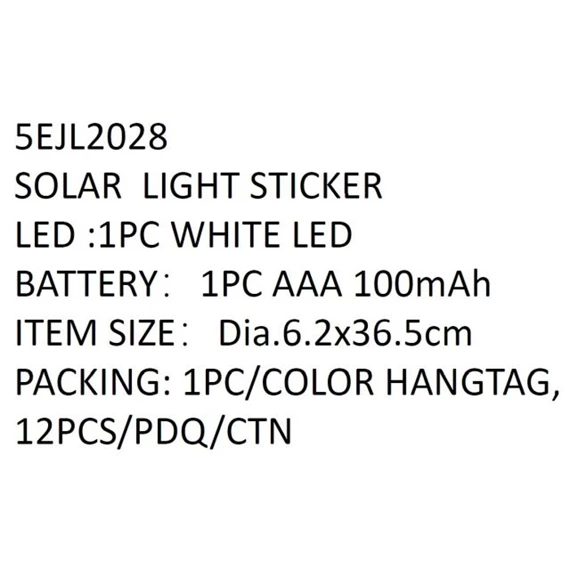 Lámpa szolár, LED-es 7x7x35 cm