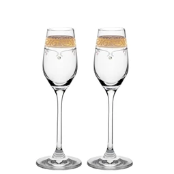 Likőrös pohár arany szegéllyel, Swarovski kristállyal 95 ml 19,5x6,6 cm S/2