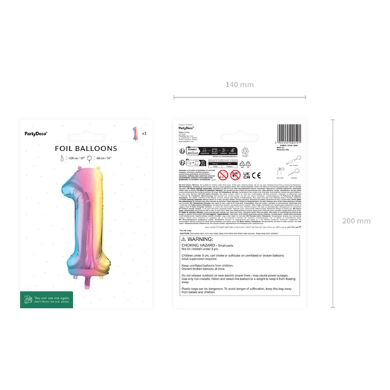 Lufi 1-es szám fólia 86 cm pasztell szivárvány