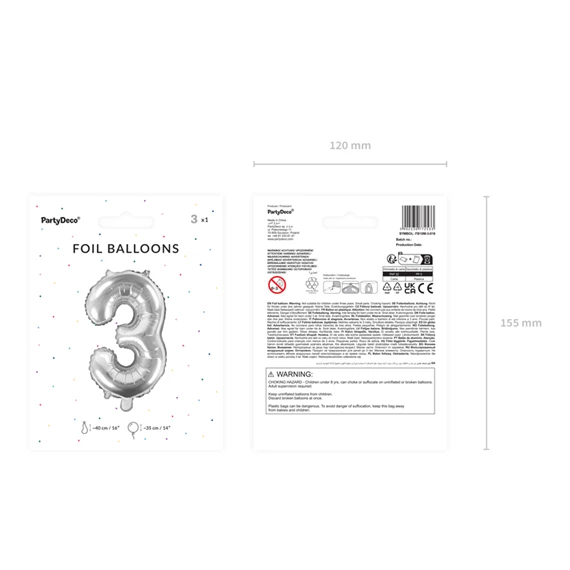 Lufi 3-as szám fólia 35 cm ezüst