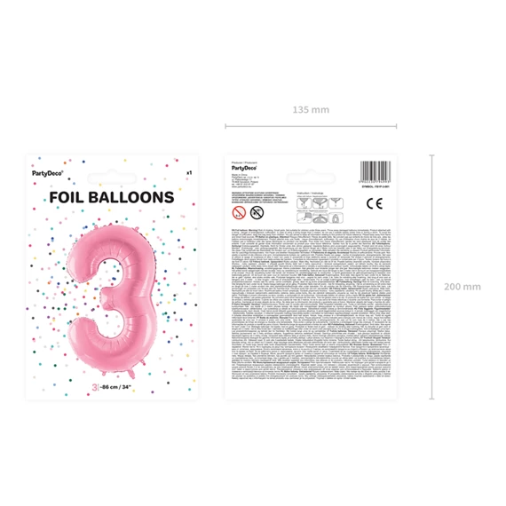 Lufi 3-as szám fólia 86 cm rózsaszín