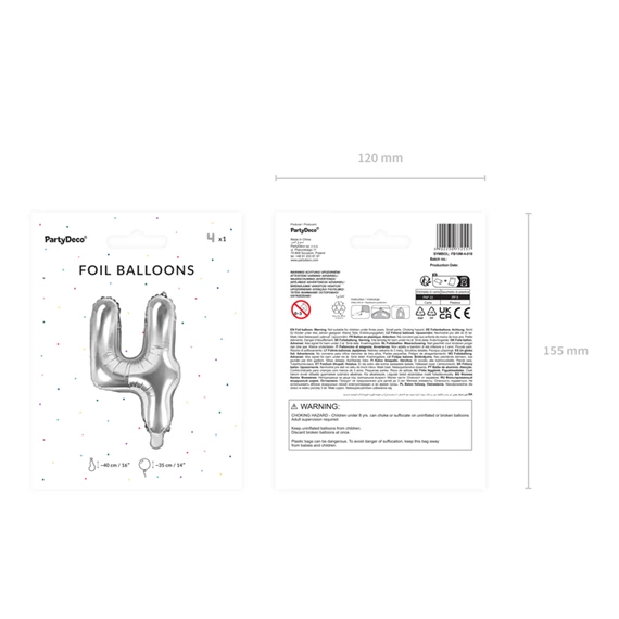 Lufi 4-es szám fólia 35 cm ezüst