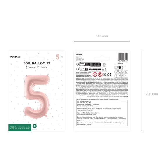 Lufi 5-ös szám fólia 72 cm világos rózsaszín