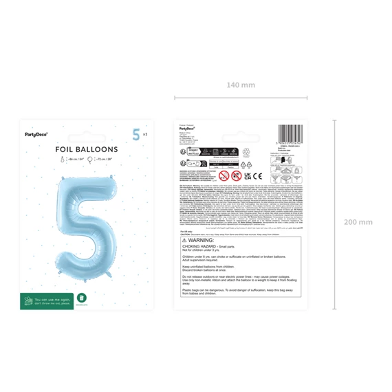 Lufi 5-ös szám fólia 72 cm világoskék