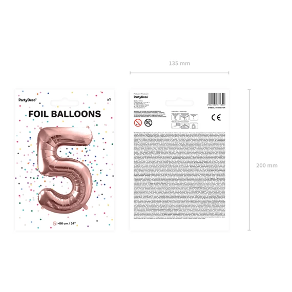 Lufi 5-ös szám fólia 86 cm rózsaarany