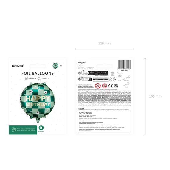 Lufi boldog születésnapot felirattal és focilabdákkal 35x35 cm kevert